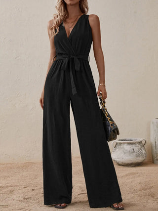 Tied Surplice Sleeveless Wide Leg Jumpsuit Divacious