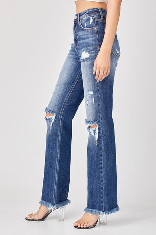 Full Size Raw Hem Distressed Straight Jeans Divacious