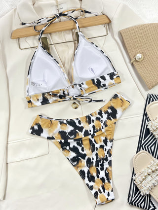 Animal Print Halter Neck Bikini Set Divacious