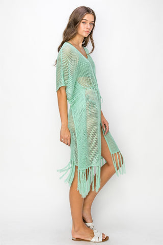 HYFVE Drawstring Waist Fringed Hem Cover Up Divacious