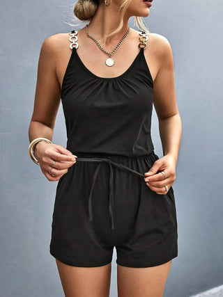 Pocketed Buckle Trim Scoop Neck Romper Divacious