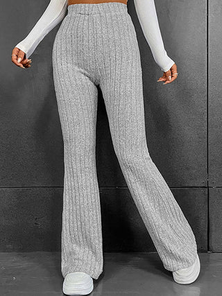 Ribbed High Waist Flare Bootcut Pants Divacious