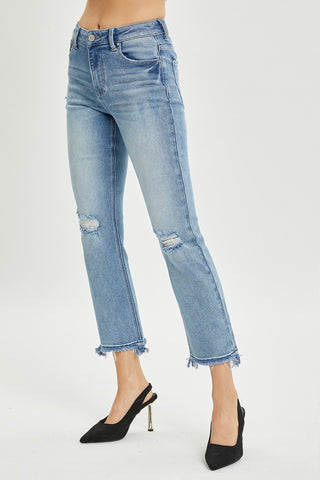 Full Size High Rise Distressed Cropped Straight Jeans Divacious