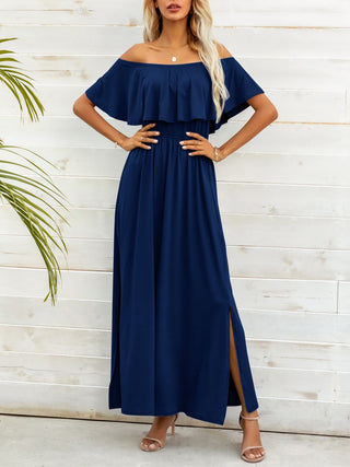 Off-Shoulder Slit Maxi Dress Trendsi