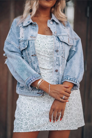 Distressed Drop Shoulder Denim Jacket Divacious