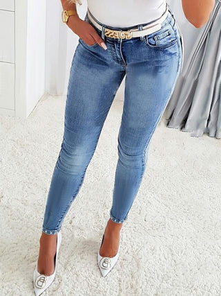 Rhinestone Skinny Jeans with Pockets Divacious