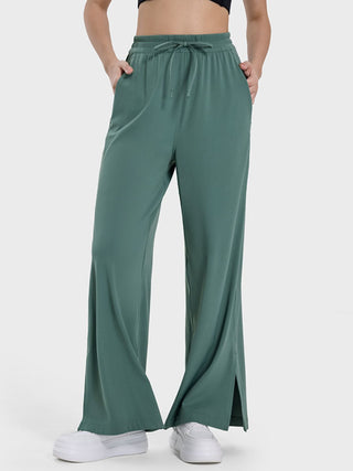 Millennia Slit Wide Leg Active Pants Trendsi