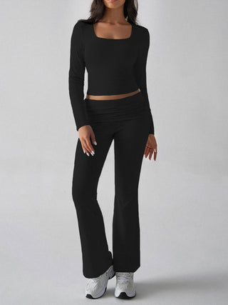 Square Neck Long Sleeve Top and Pants Set - Divacious