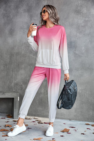 Gradient Round Neck Sweatshirt and Joggers Set Trendsi