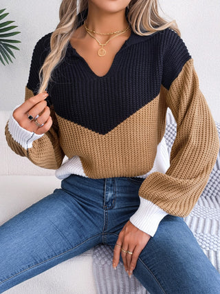 Color Block Dropped Shoulder Sweater Divacious