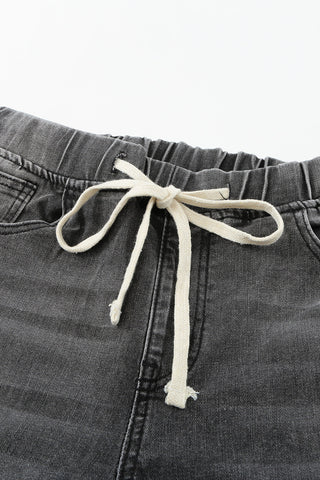 Drawstring Distressed Raw Hem Jeans with Pockets Divacious