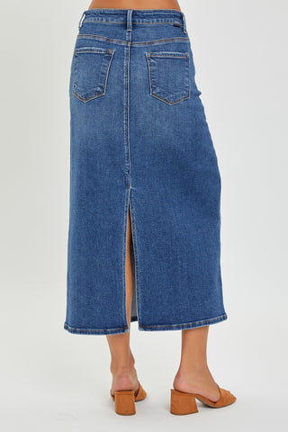 High Rise Back Slit Denim Skirt Divacious