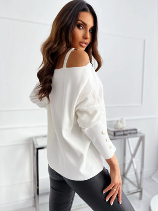 Asymmetrical Neck Buttoned Top Divacious