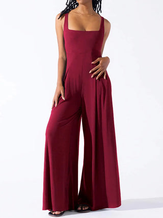 Square Neck Wide Strap Jumpsuit Divacious