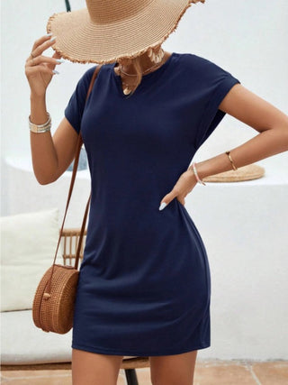 Notched Short Sleeve Mini Tee Dress Trendsi