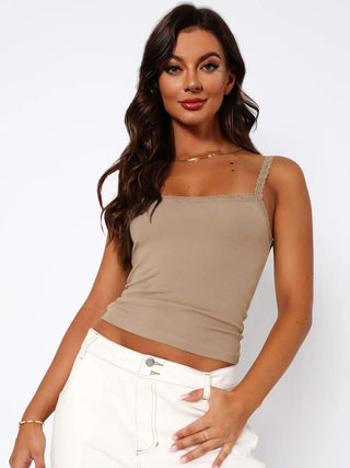 Lace Trim Straight Neck Cami Divacious