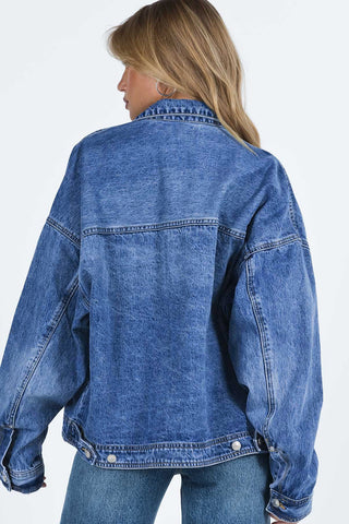 Collared Neck Button Up Denim Jacket - Divacious