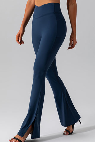 High Waist Slit Pocketed Active Pants Trendsi