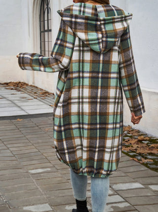 Plaid Zip Up Hooded Coat Divacious