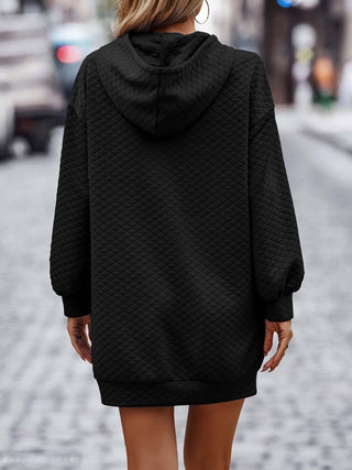 Textured Drawstring Tunic Hoodie Divacious