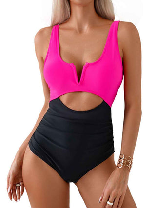 Tied Cutout Contrast One-Piece Swimwear Divacious