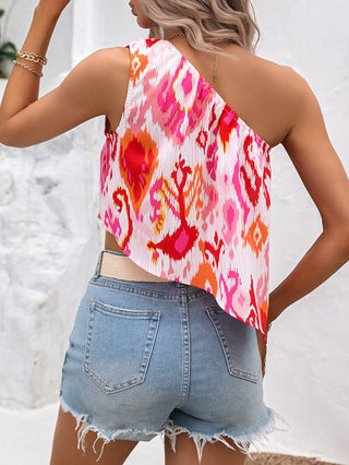 Multicolored One-Shoulder Asymmetrical Tank Divacious