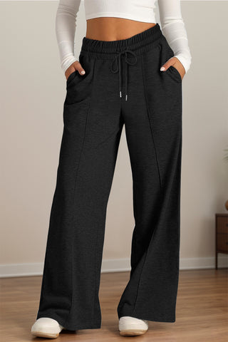 Drawstring Elastic Waist Wide Leg Pants - Divacious