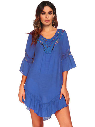 Backless Cutout Three-Quarter Sleeve Cover Up Divacious