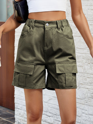 Pocketed High Waist Denim Shorts - Divacious