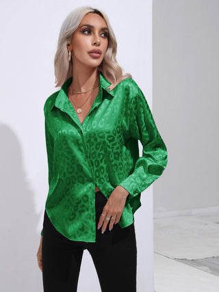 Printed Collared Neck Buttoned Shirt Divacious