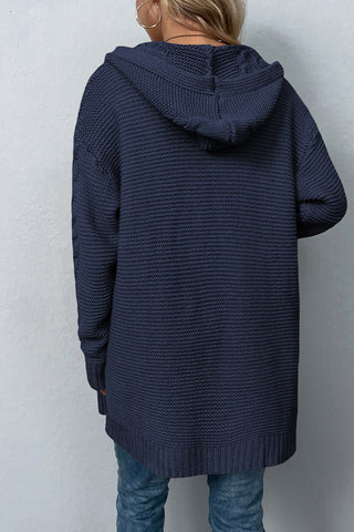 Cable-Knit Dropped Shoulder Hooded Cardigan Divacious