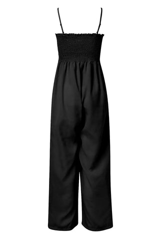 Smocked Spaghetti Strap Wide Leg Jumpsuit Divacious