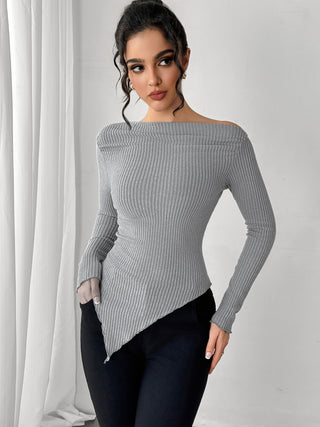 Asymmetric Hem Long Sleeve T-Shirt - Divacious