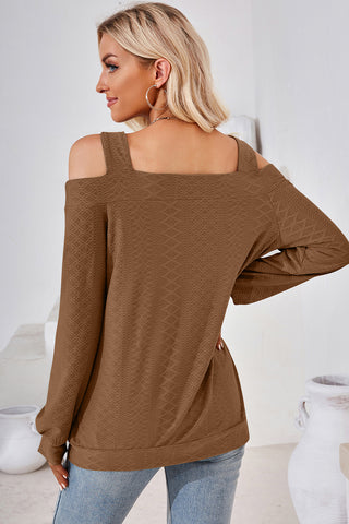 Cutout Square Neck Cold Shoulder T-Shirt Divacious