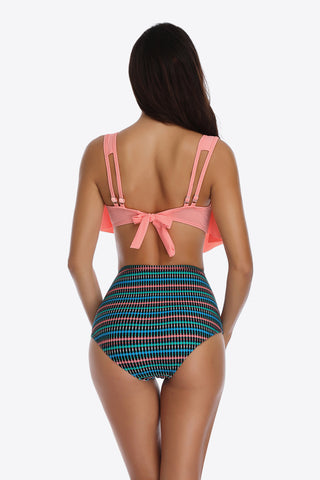 Two-Tone Ruffled Two-Piece Swimsuit Divacious