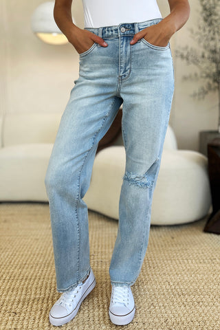 Full Size High Waist Distressed Straight Jeans Divacious