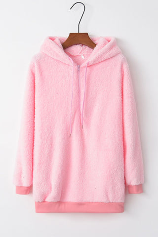 Full Size Quarter-Zip Drawstring Teddy Hoodie Divacious