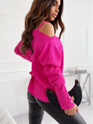 Asymmetrical Neck Buttoned Top Divacious