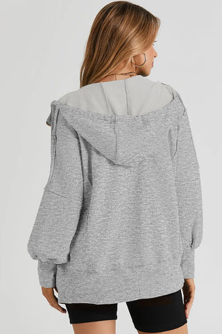 Zip Up Long Sleeve Drawstring Hoodie Divacious