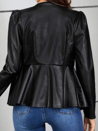 Peplum Zip Up Long Sleeve Jacket - Divacious