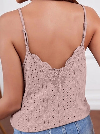 Eyelet Lace Detail V-Neck Cami Divacious