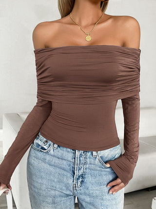 Ruched Off-Shoulder Long Sleeve T-Shirt Divacious