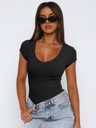 Scoop Neck Cap Sleeve T-Shirt Divacious