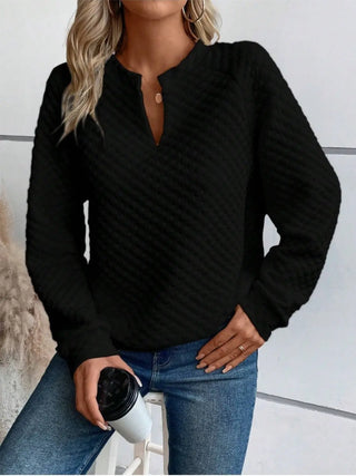 Notched Long Sleeve Sweatshirt Divacious