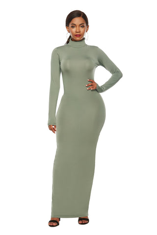 Mock Neck Long Sleeve Maxi Slim Dress Trendsi