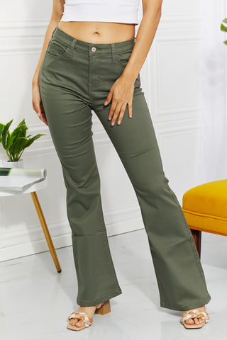 Clementine Full Size High-Rise Bootcut Jeans in Olive Divacious