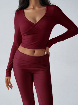 Ruched Long Sleeve Top and Pants Set - Divacious