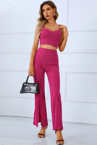 Sweetheart Neck Sports Cami and Slit Ankle Flare Pants Set Trendsi