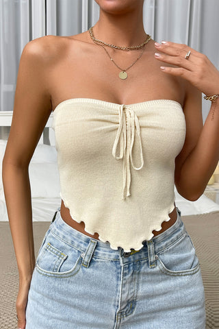 Straight Neck Tie Front Knit Top Divacious