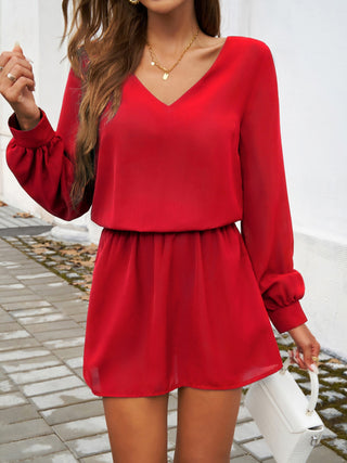 Devine Cutout V-Neck Long Sleeve Mini Dress Trendsi